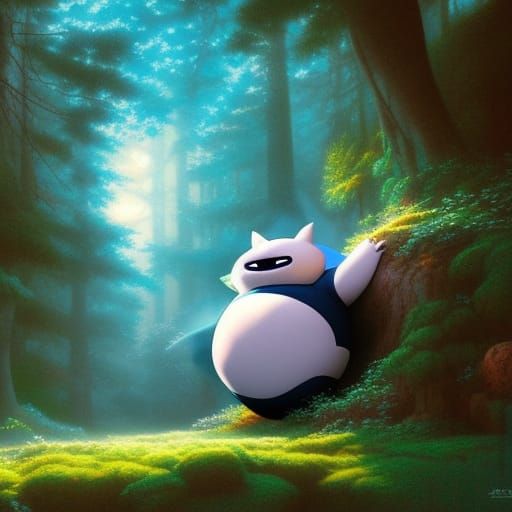 Snorlax Pokemon in Colorful Kinetic Pointillism Style