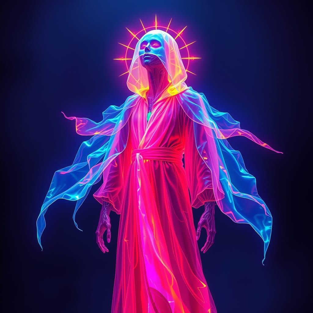 Luminous Plasmoid Humanoid in Cyberpunk Style