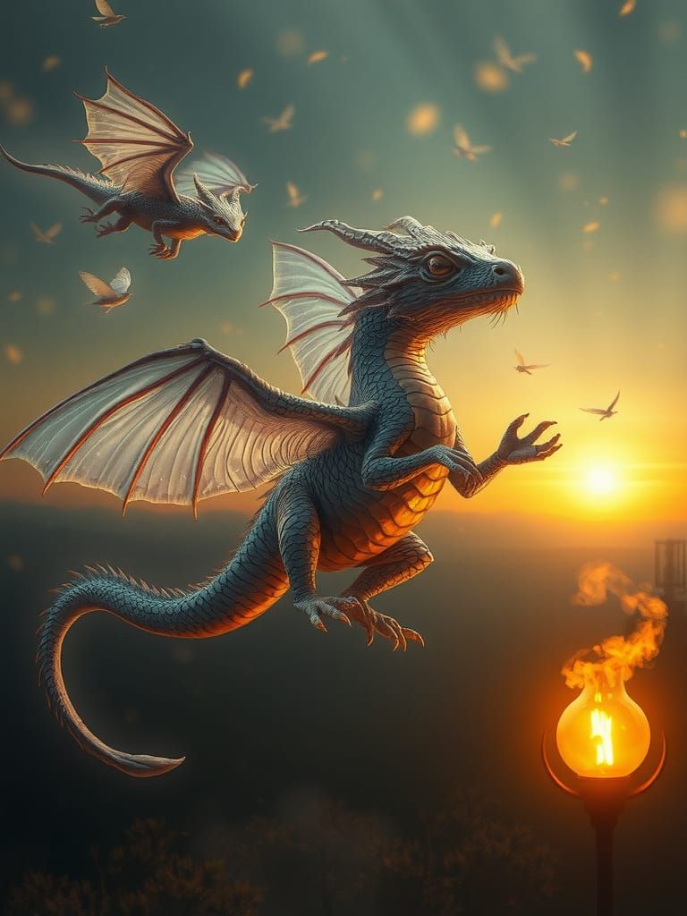 Iridescent Dragons Fly to the Light