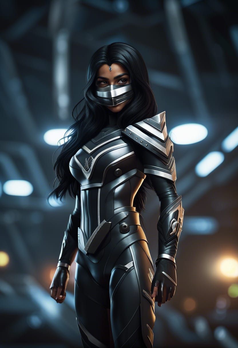 Indian Teenage Superheroine on Rooftop in Tactical Armor
