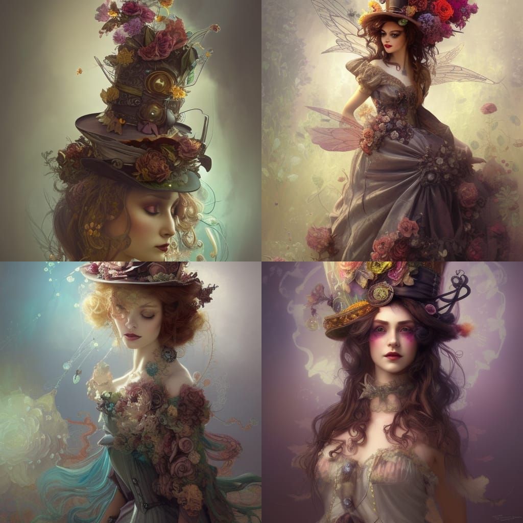 Steampunk Mad Hatter Floral Fairy Portrait