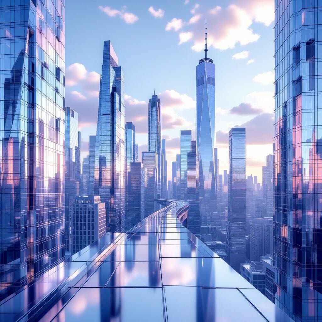 Hyperrealistic Pastel Glass Cityscape