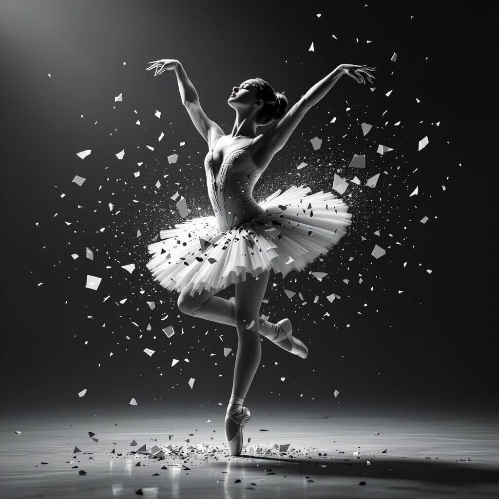 Shattered Ballerina in Black and White