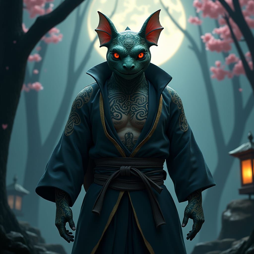 Mysterious Ninja Turtle in Moonlit Forest