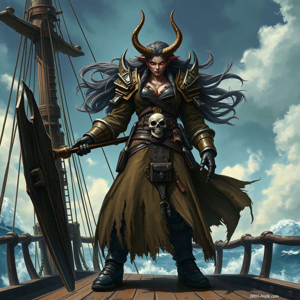 Cyberpunk Dark Fantasy Oni Pirate Warrior