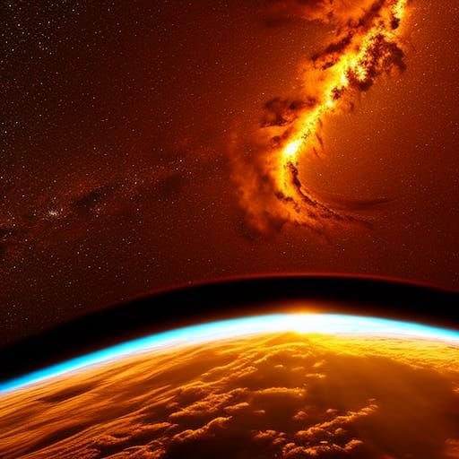 Futuristic Noah's Ark Escaping Fiery Earth