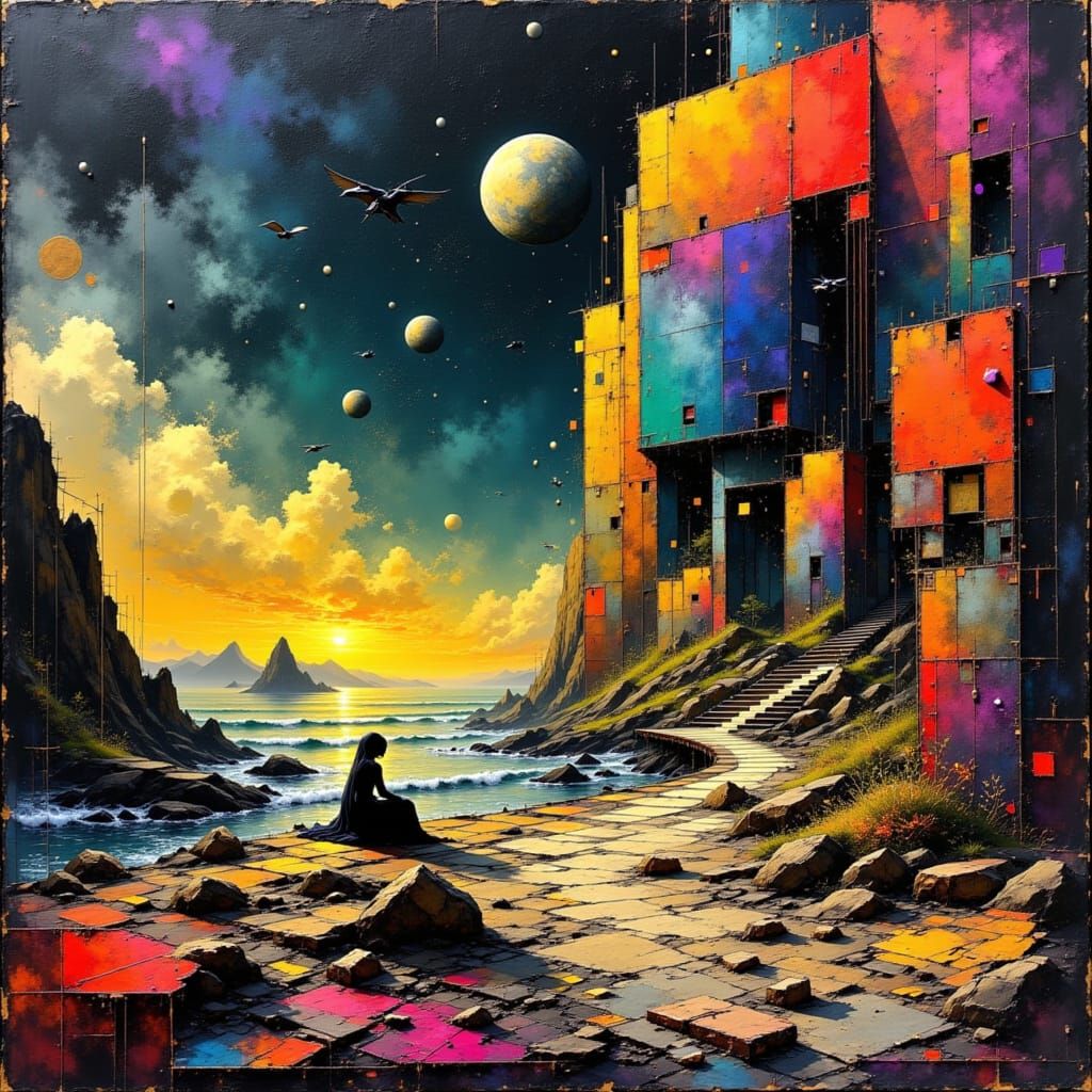 Surreal Allegory of Death in Futuristic Style