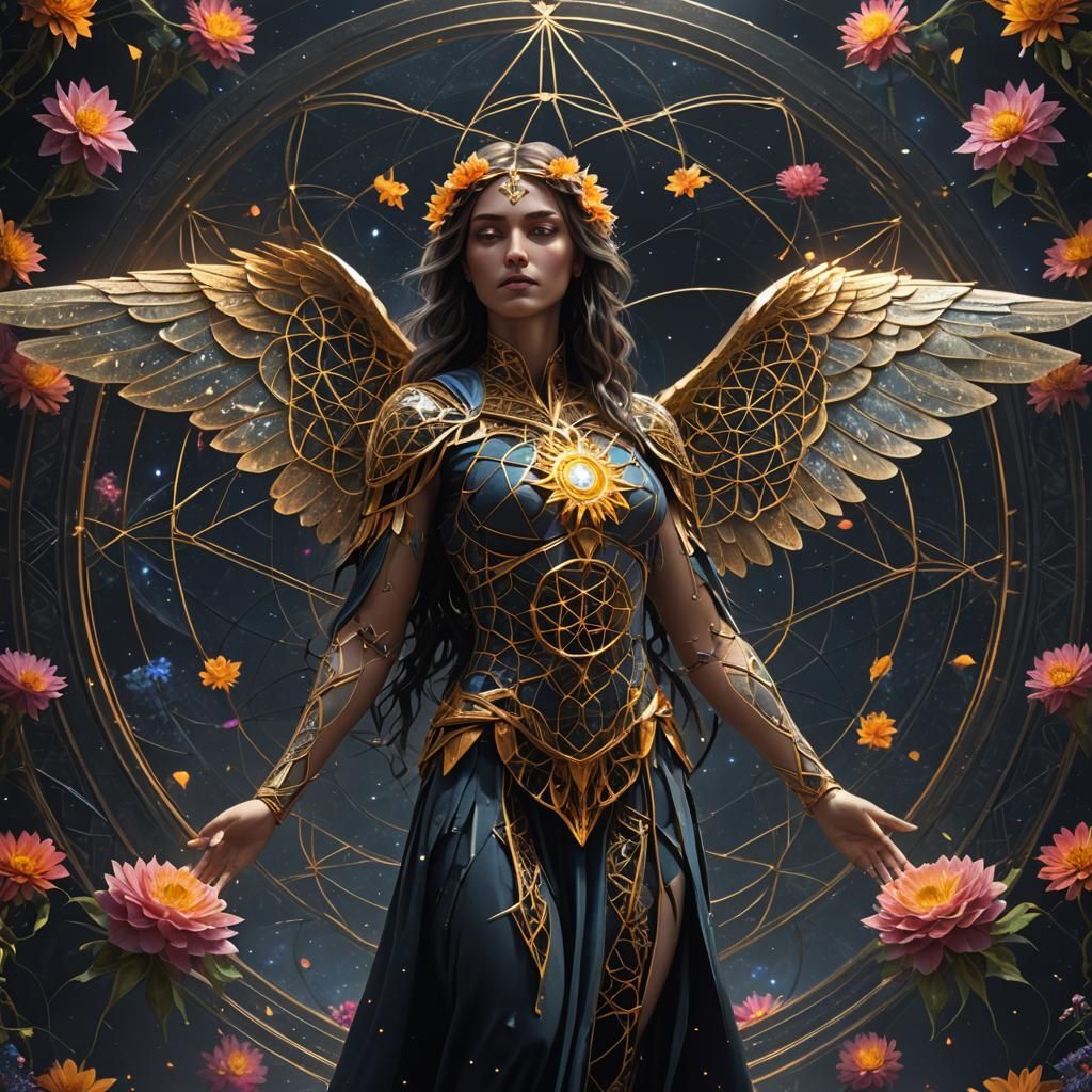 Human Angel in Merkaba with Flower of Life