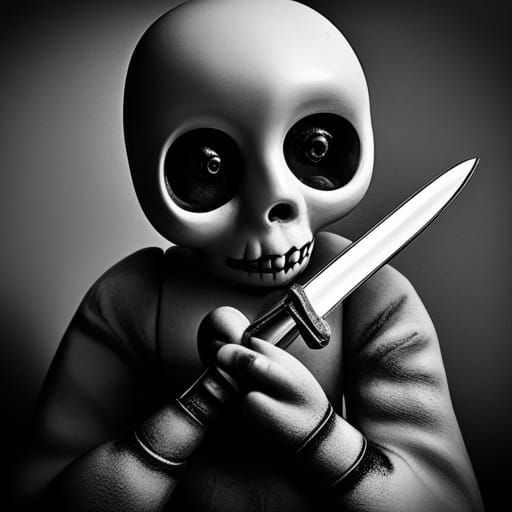 Sinister Doll with Skull Mask in Noir Photo