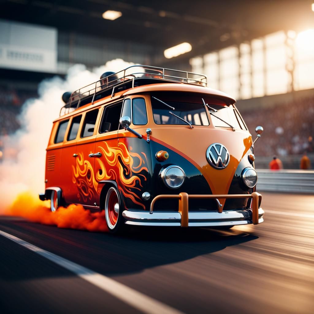 VW Bulli Drag Race with Smoking Tires, 8K