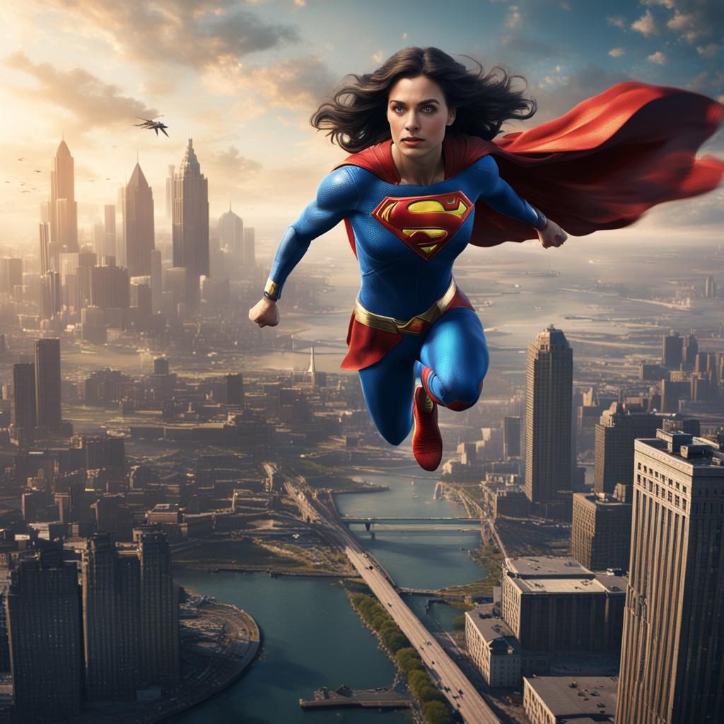 Superwoman Over Detroit: Detailed Matte Painting