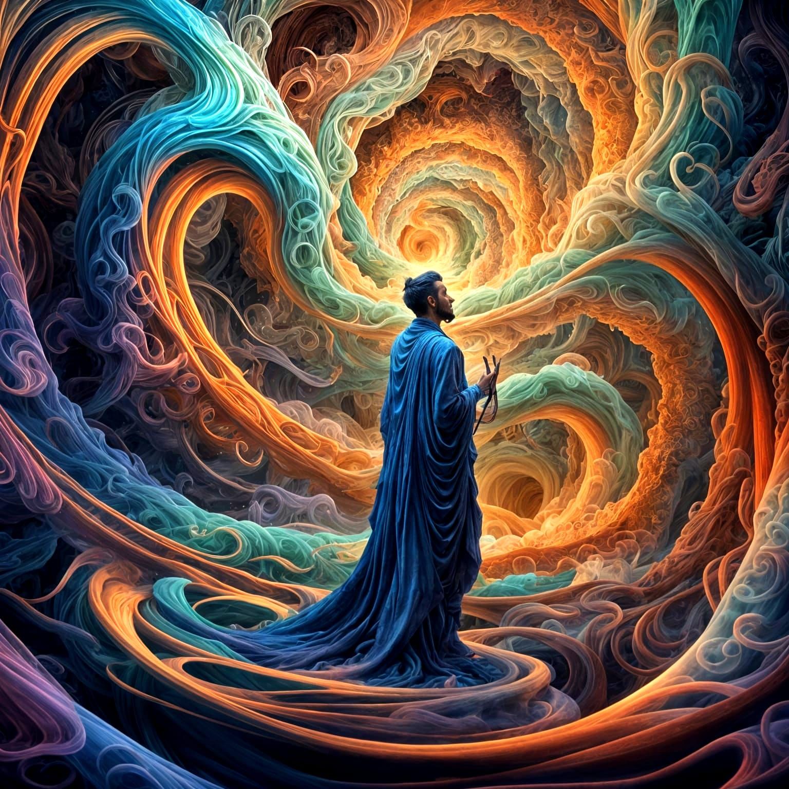 Mystical Djinn with Abstract Dreamlike Structures