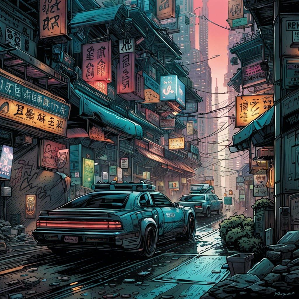 Cyberpunk Hong Kong Morning: Comic Book Style