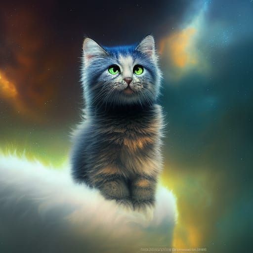 Fluffy Cat in Yoga Pose, Detailed Concept Art