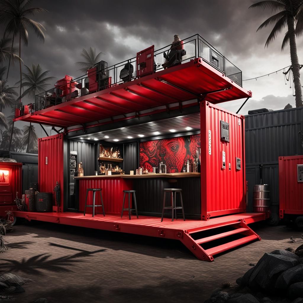 Retro Tiki Bar in Cargo Container