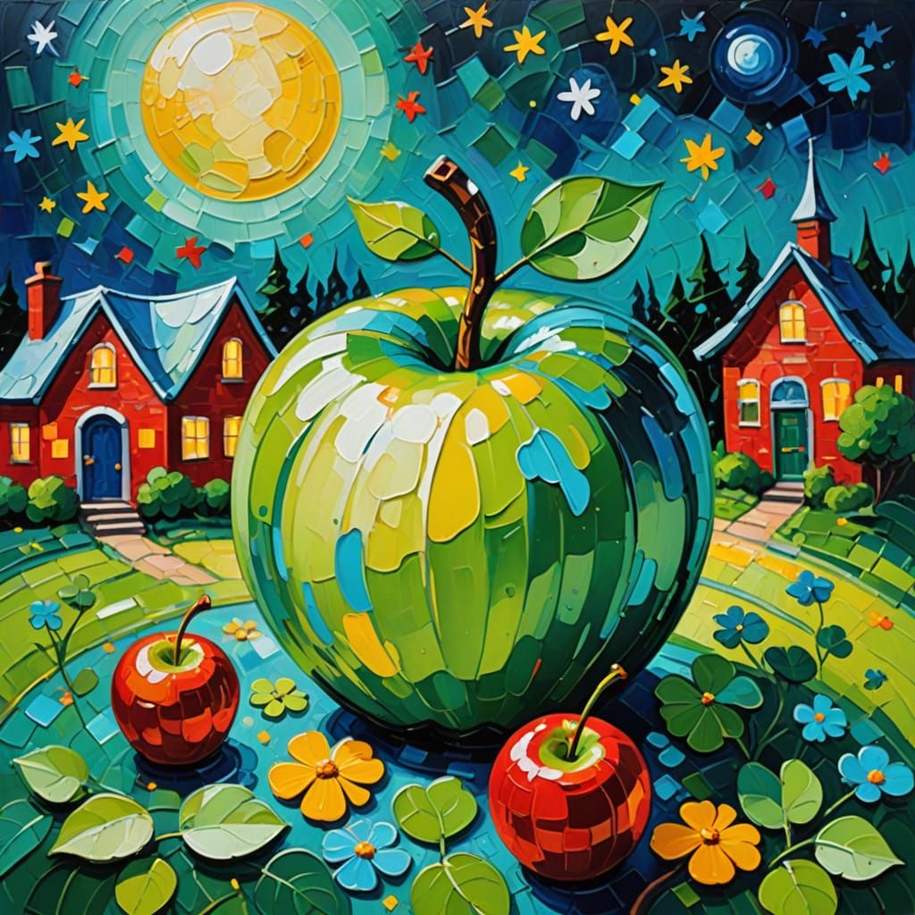 Una manzana verde gigante, tréboles de tres hojas ☘️ St. Pat...