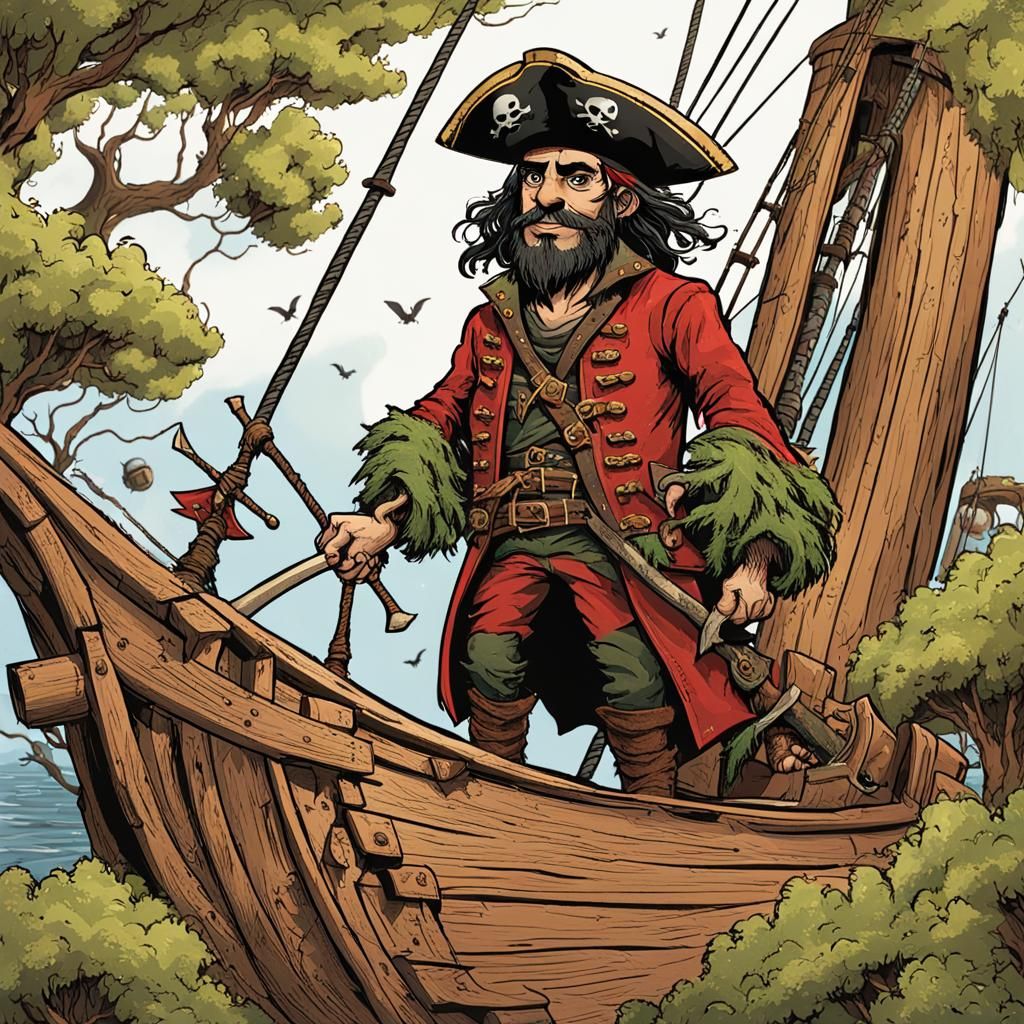 Tree Pirate Superhero in Crow's Nest, Digital Art