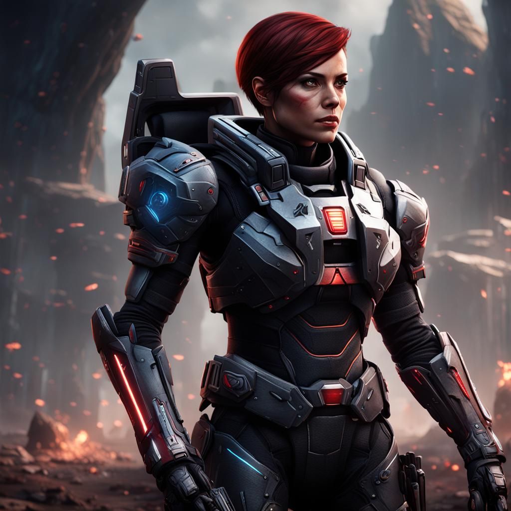 Detailed Matte Painting of Female Commander Shepard