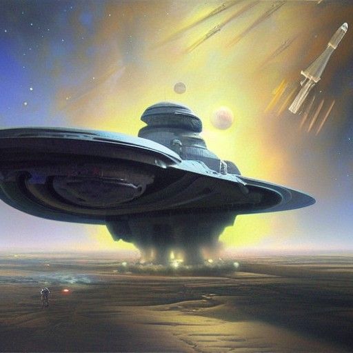 Gigantic Spaceship: A James Gurney-Style Oil Painting