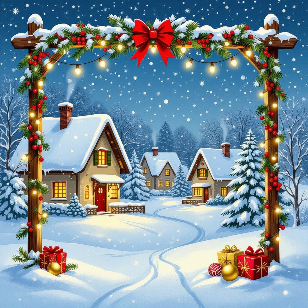 Festive Christmas Frame with Berries and Ornaments