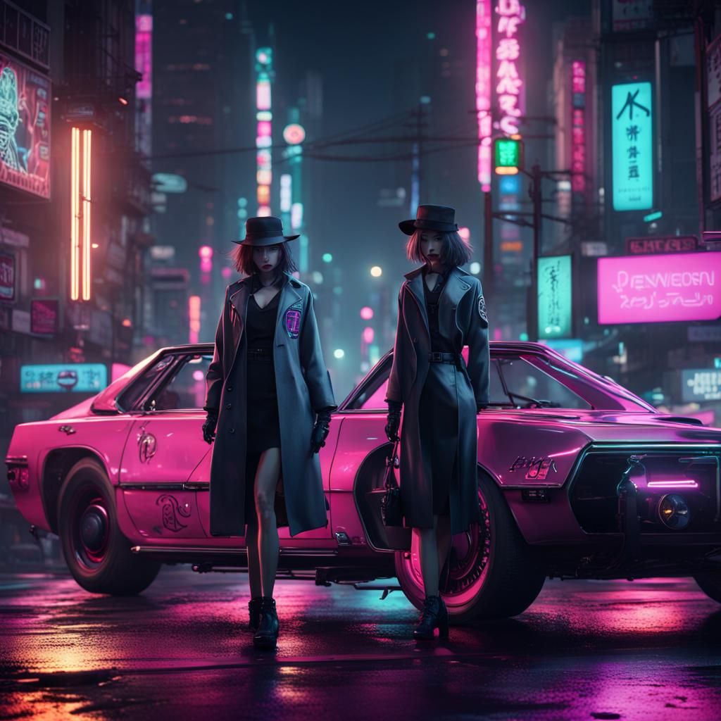 Cyberpunk Noir Detectives in Neon Japan