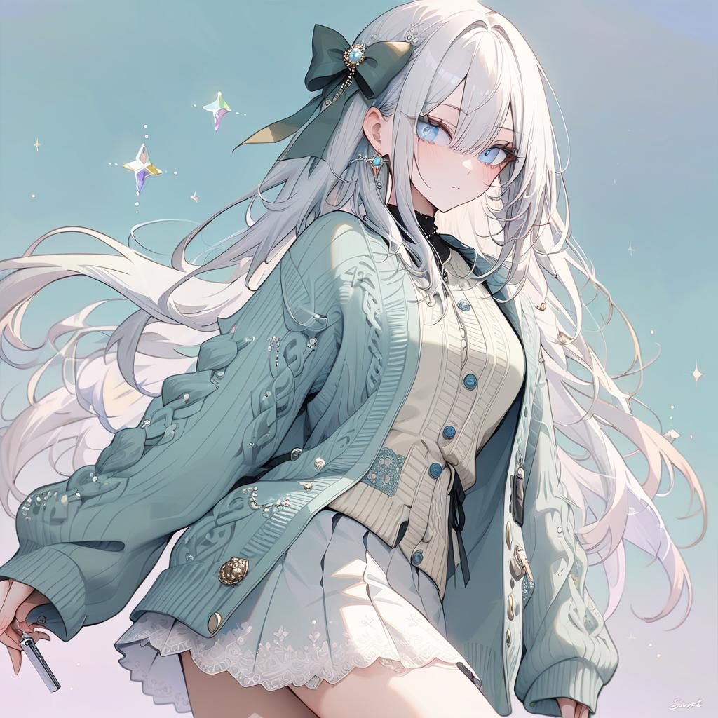 Girl with White Hair in Fairycore Style