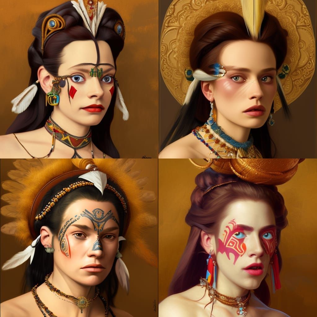 Pocahontas in Jacobean Gown, Detailed Digital Portrait