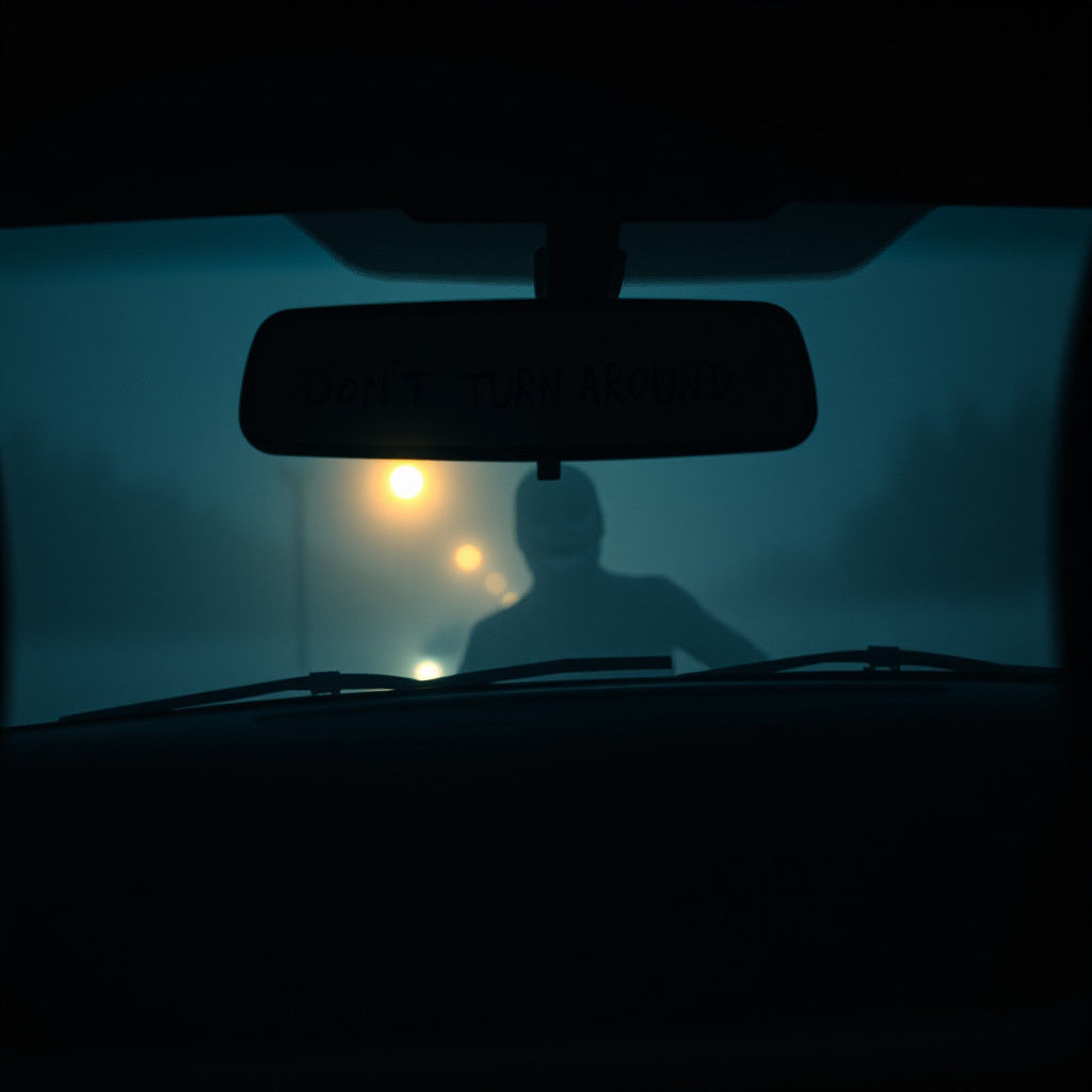 Eerie Car Interior with Ghostly Figure: Fantasy Concept Art