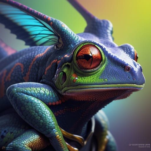 Surreal Amazonian Tree Frog in Hyper Realistic Colorful Land...
