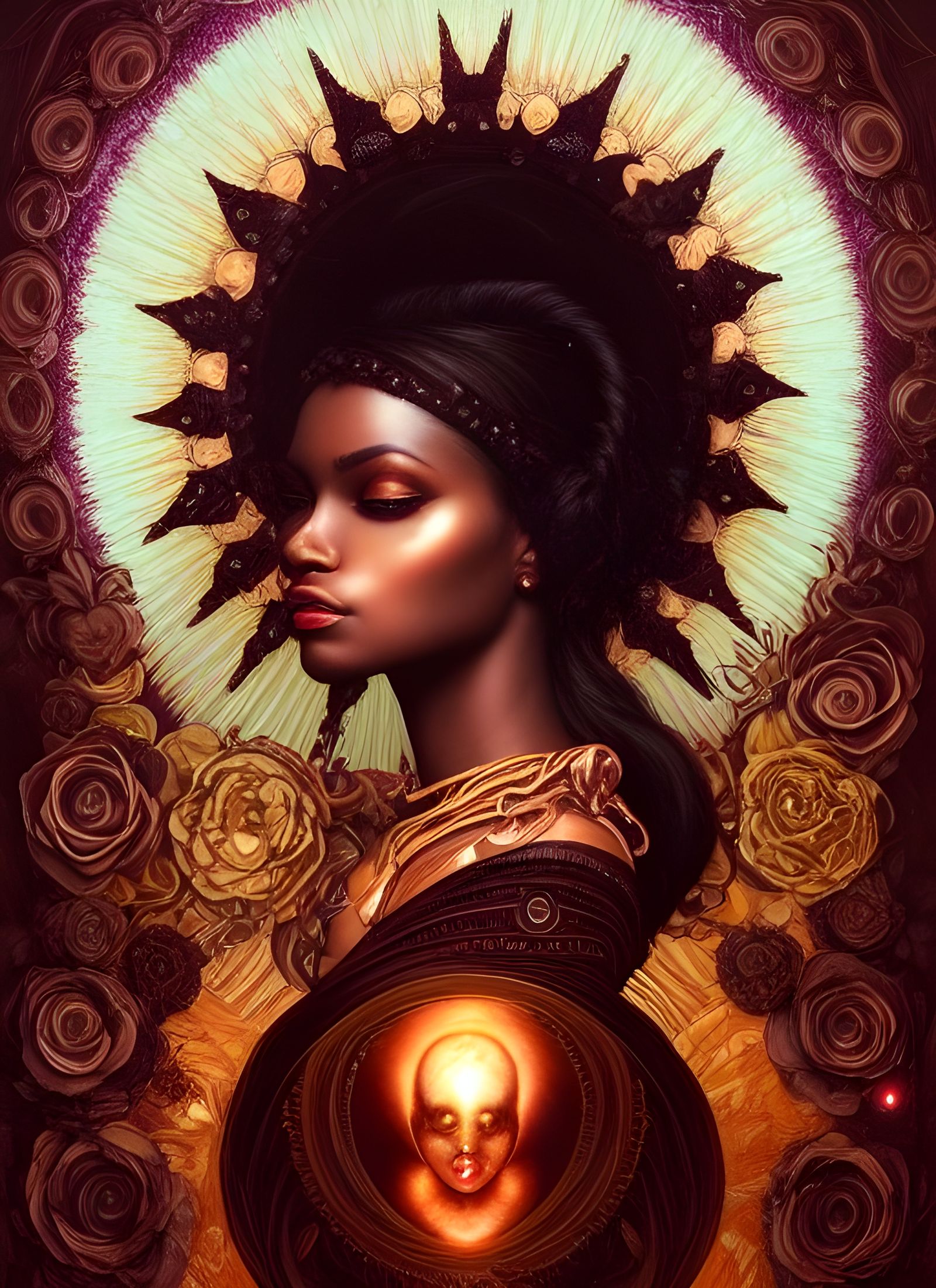 Sun Goddess Portrait in Gothic Romantic Style