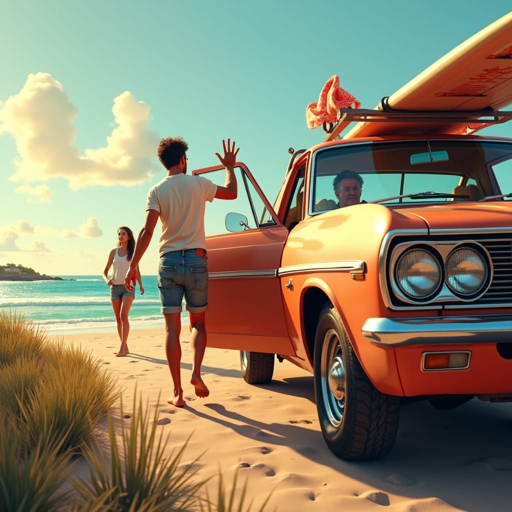 Teenage Goodbye: Australian Beach Scene in Matte Painting St...