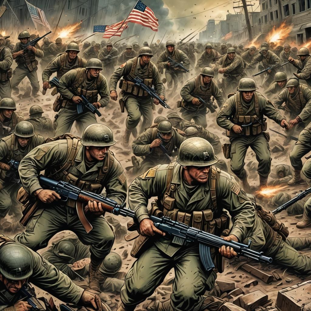 American Soldiers in Comic Book Art Style