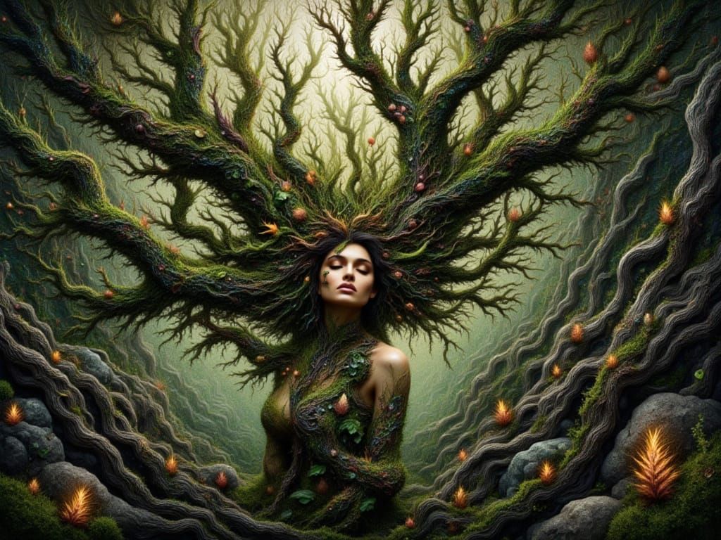Earth Elemental Emerging From Ancient Oak Tree