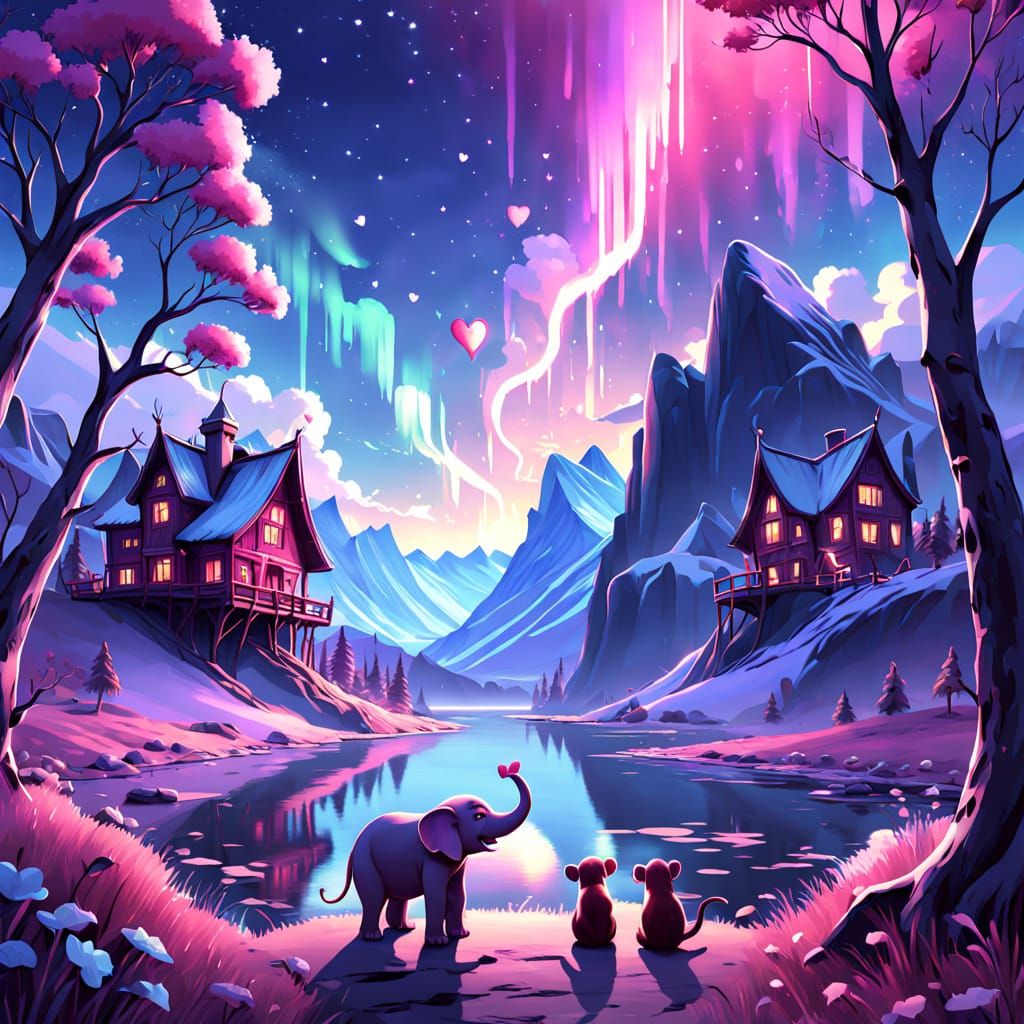 Whimsical Creatures in a Fantastical Landscape