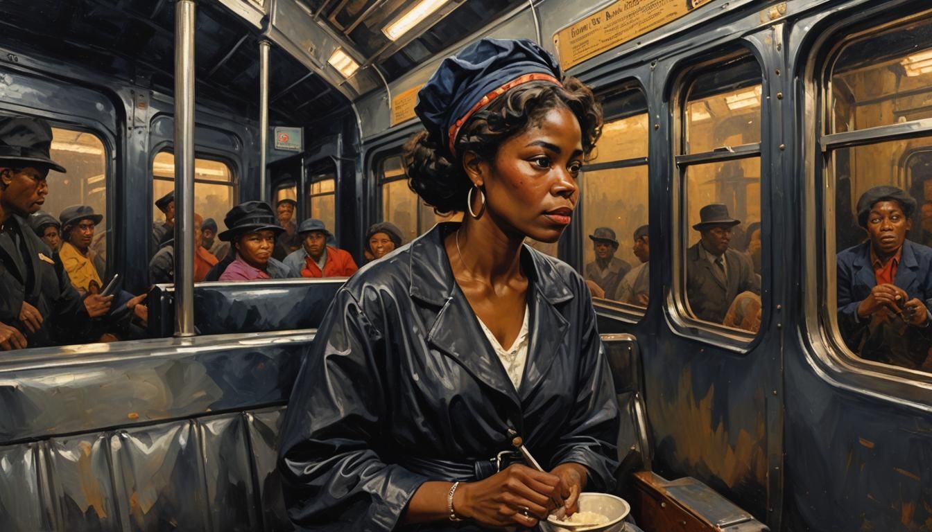 Black Woman on Midnight Train: Impasto Oil Painting