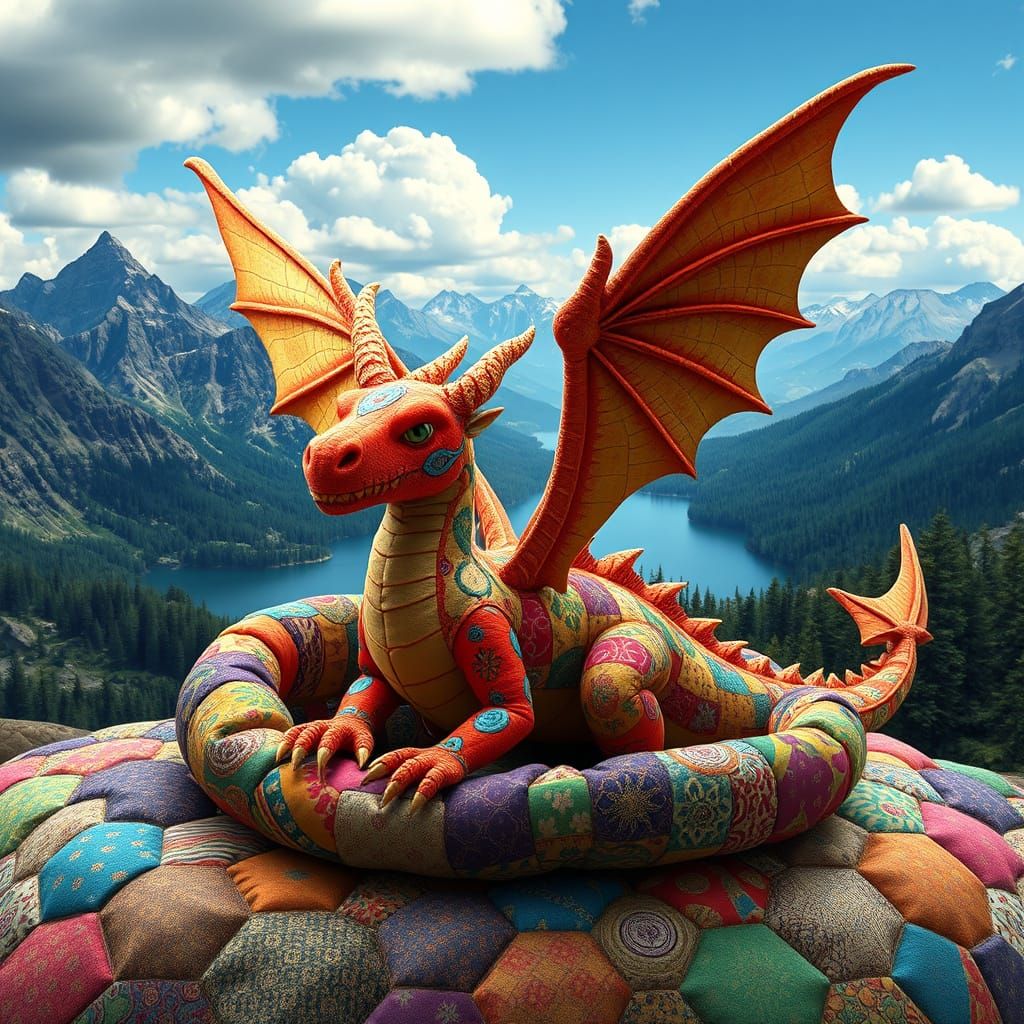 Whimsical Dragon in Opulent Quilted Paradise