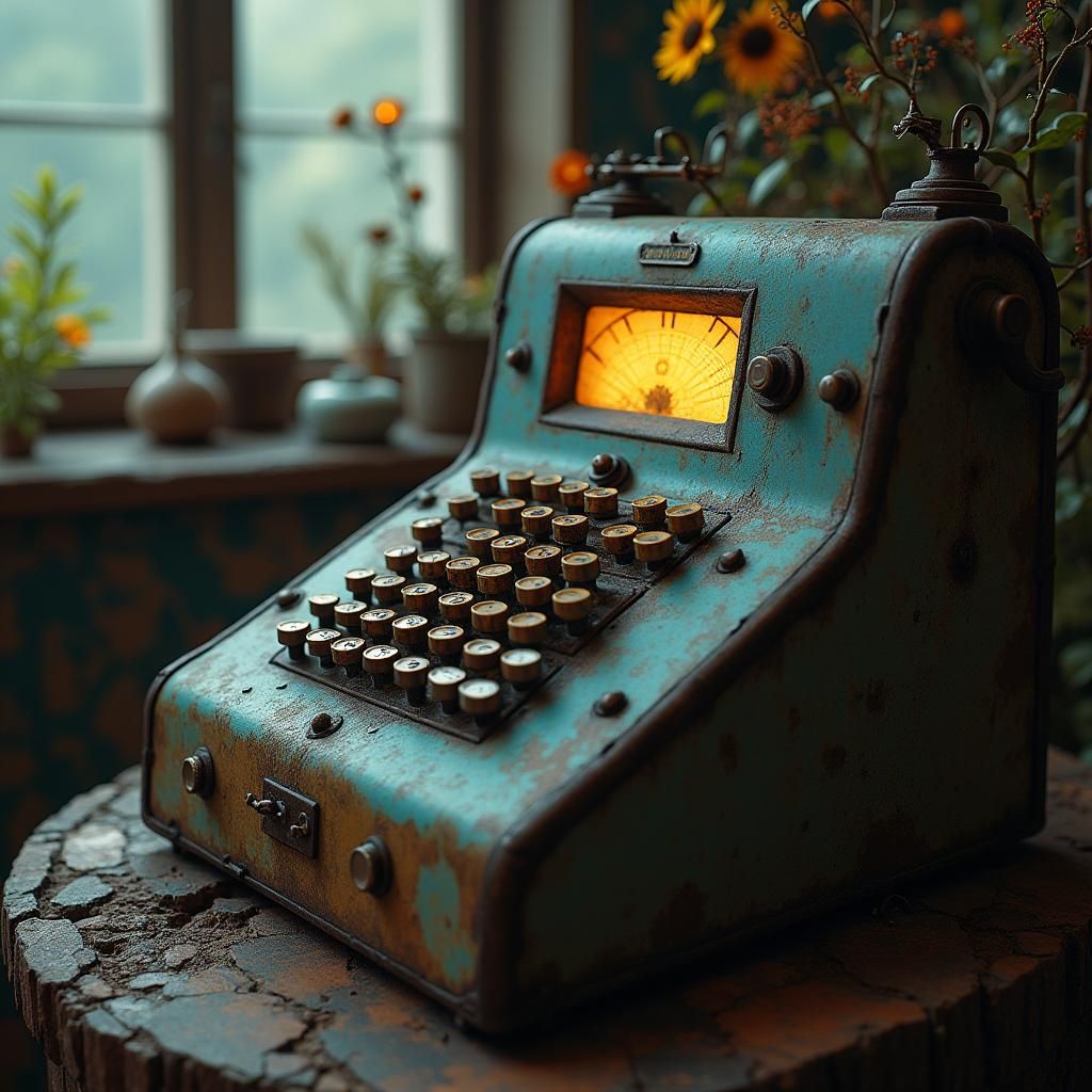 Vintage Adding Machine in a Fantasy Environment