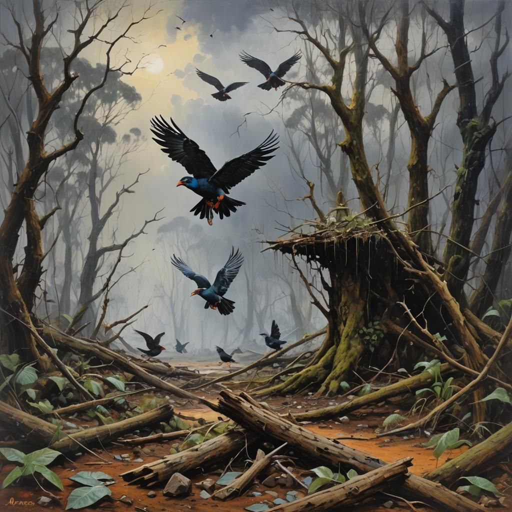 Birds in Storm: An Oil Painting of Nature's Power