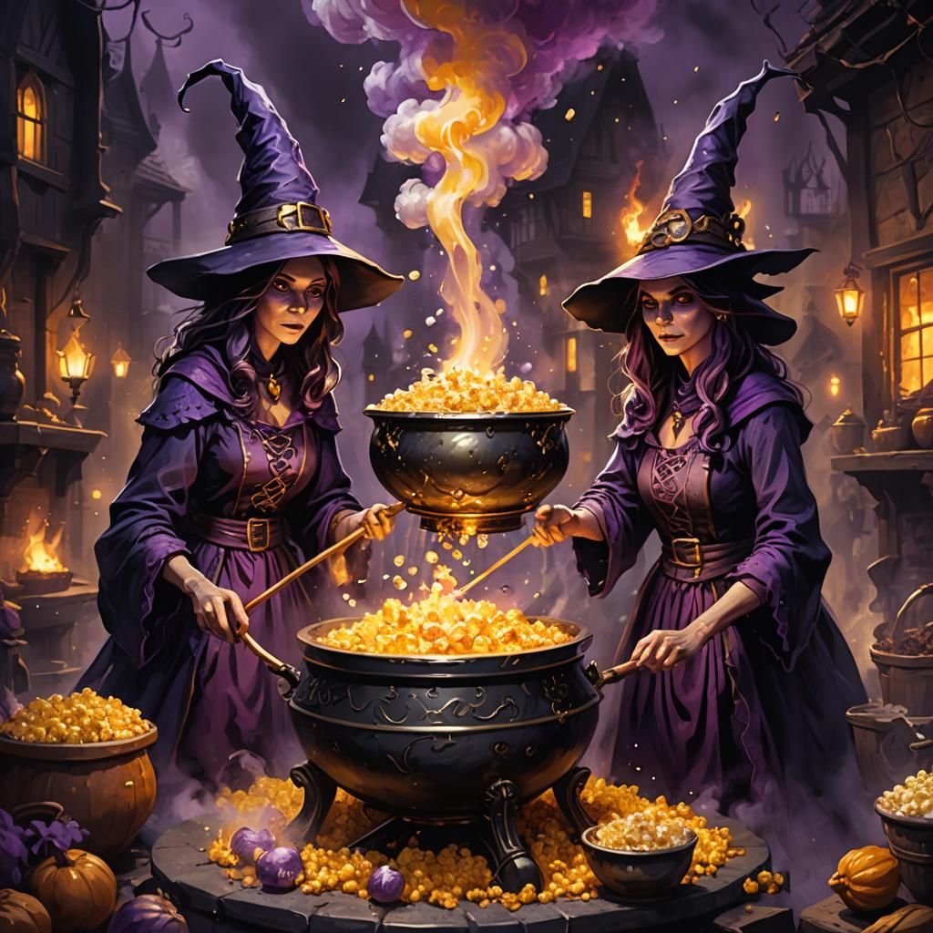 Witches Brew Popcorn in Dark Fantasy Style