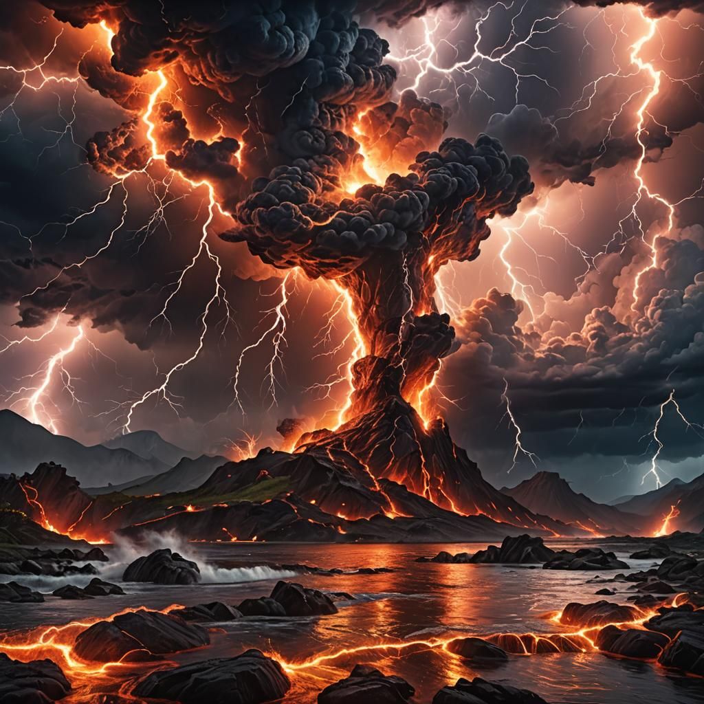 Dramatic Lightning Storm Over Water: Digital Artwork