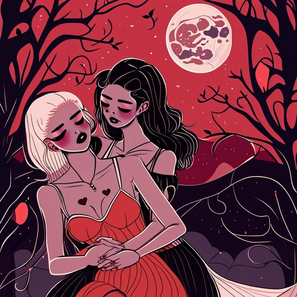 Lesbian Vampire Lovers Dancing Under the Moon