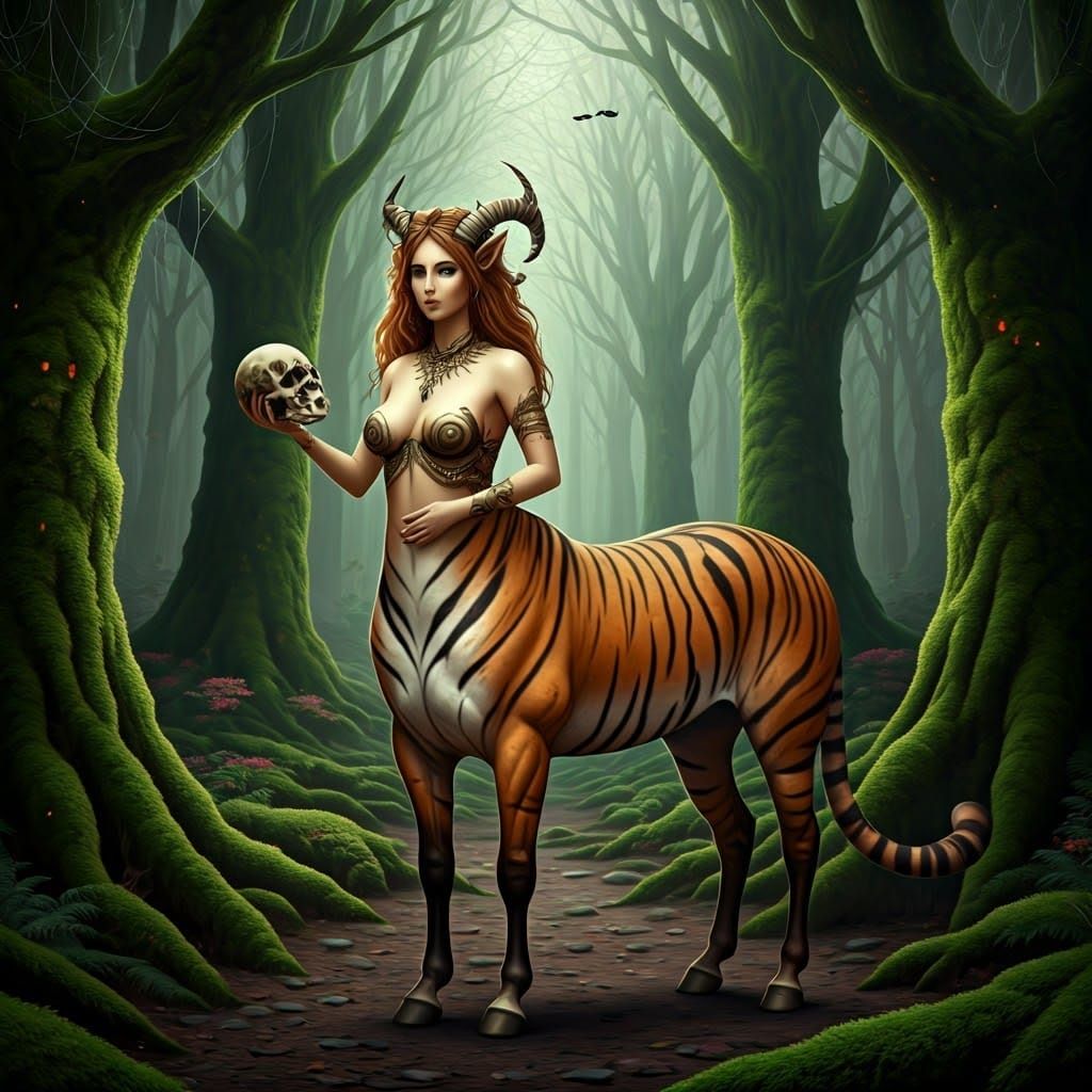 Mystical Centaur Tiger in Enchanted Forest