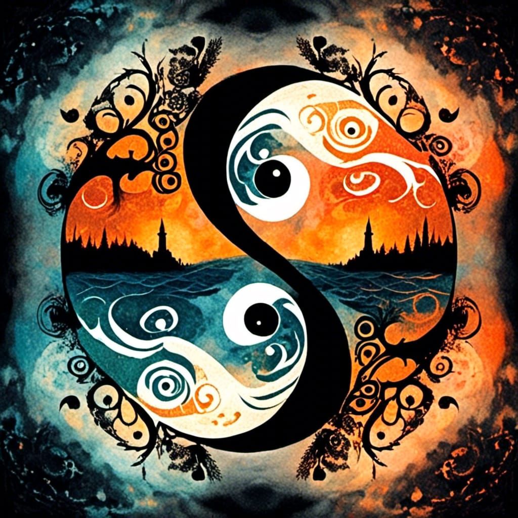 Yin Yang Summer and Winter in Aurora Borealis