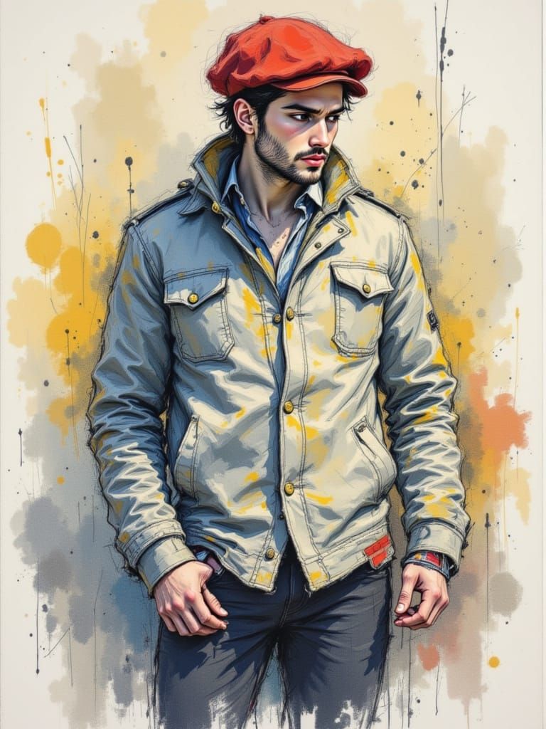 Abstract Figure Walking City Walls as Pastel Art