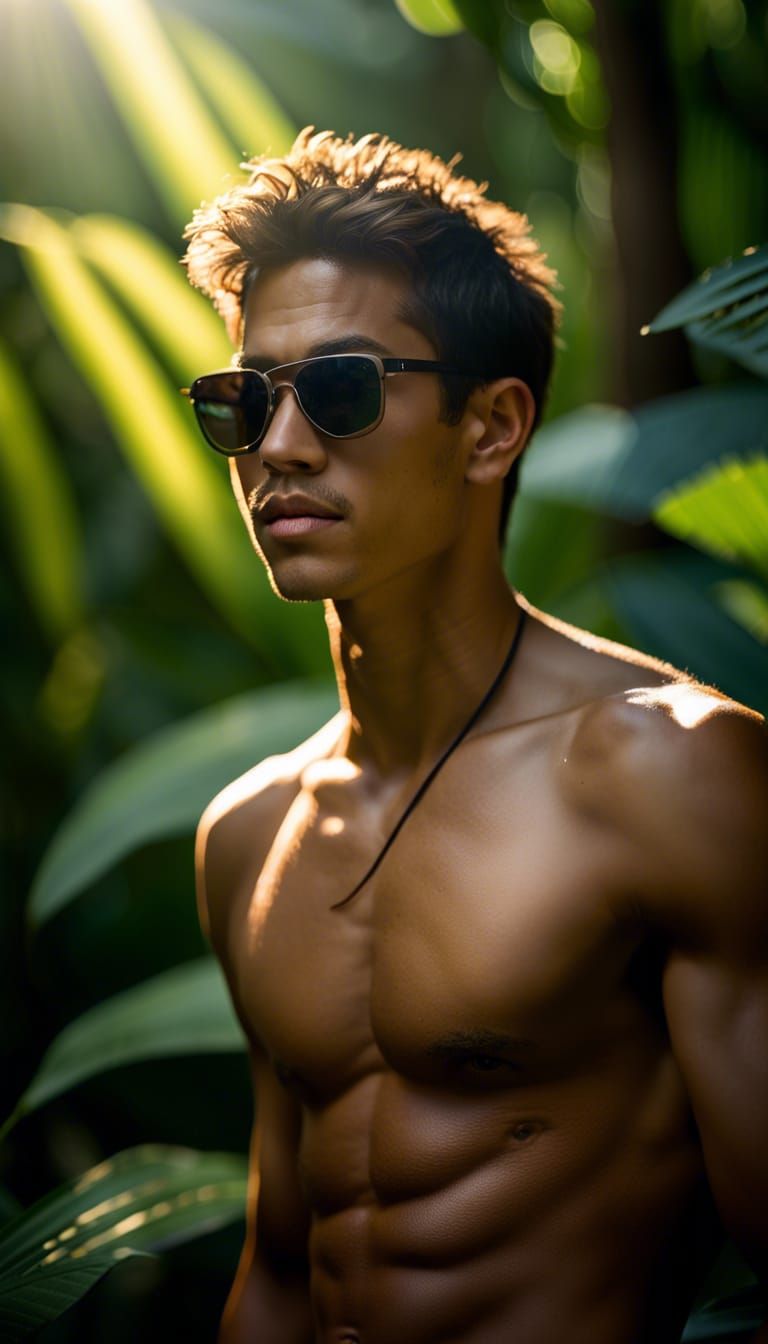 Jungle Portrait of Man with Dreamlike Lighting
