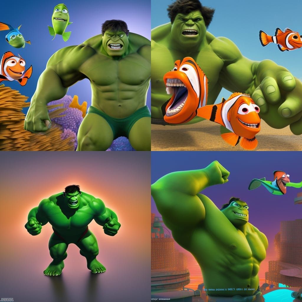Finding Nemo as Hulk: Pixar-Style 3D Art