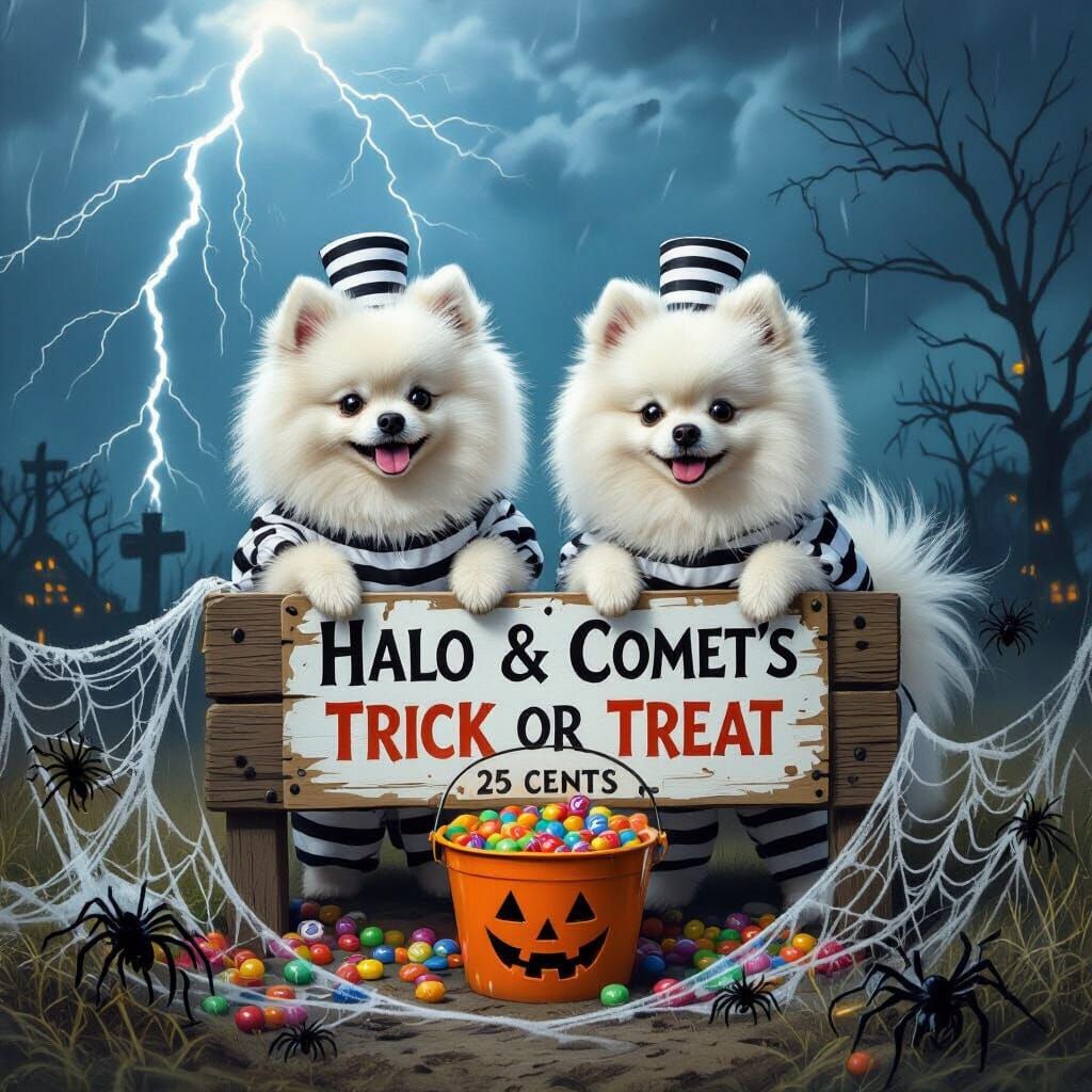Pomeranian Prisoners in Thunderstorm Trick or Treat Stand