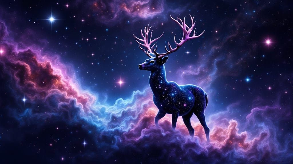 Stag Deer Constellation in Cosmic Nebula