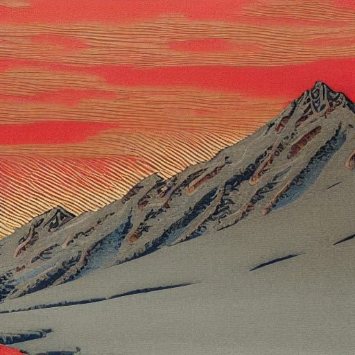 Samurai on Snowy Peak in Ukiyo-e Style
