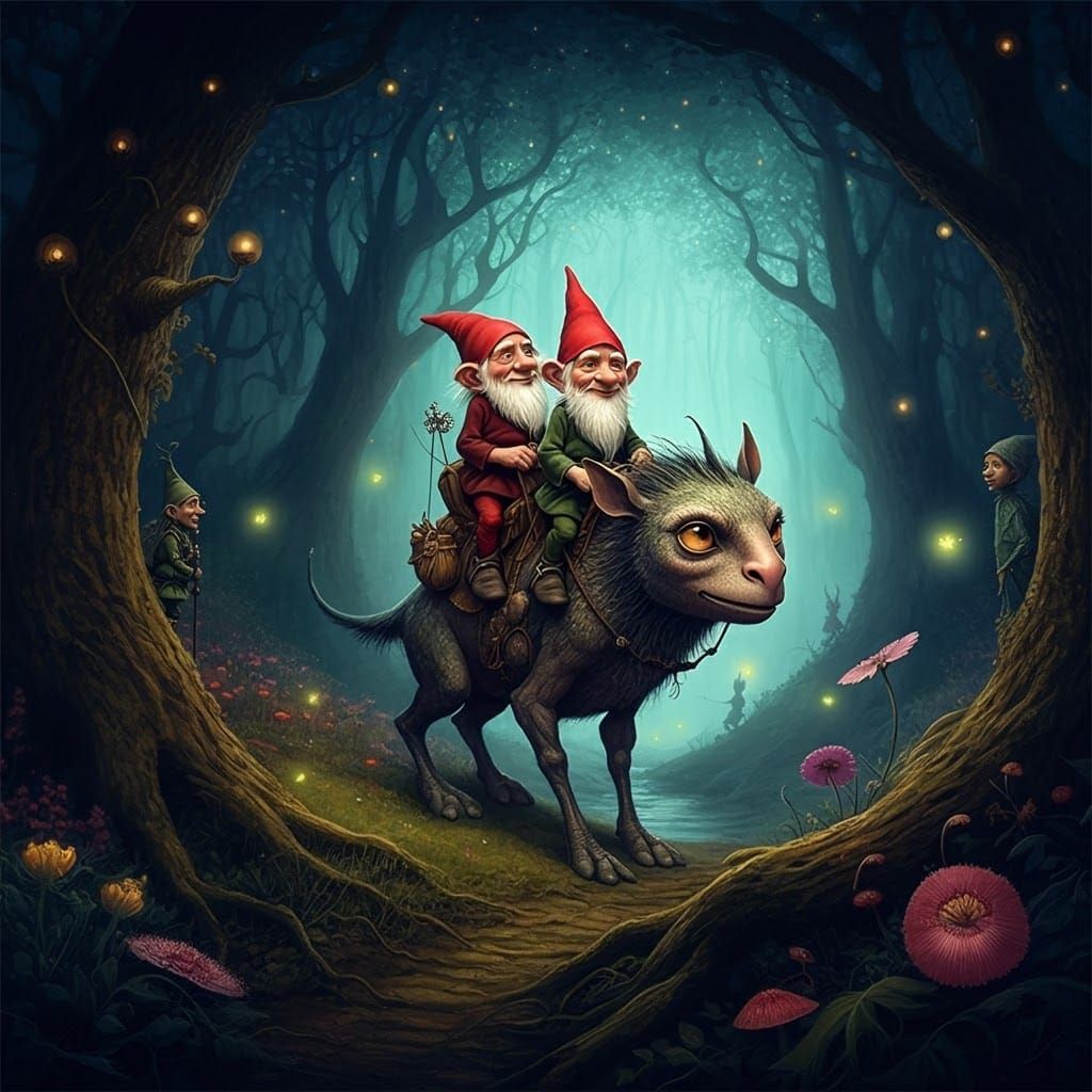 Gnomes On A Mythical Creature